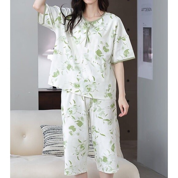 100% Cotton Women's Capri Pajama Set 2Pcs Sleepwear Capris pants Loungewear - Picture 7 of 10